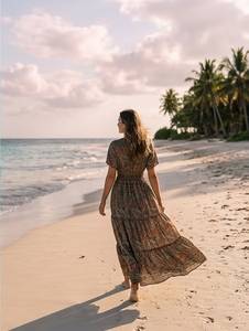 <b>Boho</b> V-Neck Maxi <b>Dress</b> with Paisley Print Silk Elastic Waist Loose A-Line Short Sleeve Spring <b>Summer</b> Casual Nonwoven <b>Dress</b> - Product Image 3