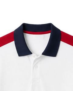 Polo homme personnalisé blanc, rouge et bleu marine, manches courtes, décontracté, sport, golf, respirant, été, design contrasté - Product Image 5