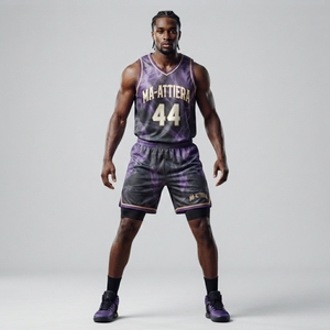 Uniforme de basket-ball pour hommes MA-ATTIERA, maillot et short en sublimation violet et noir, polyester respirant, vêtements d'équipe, taille adulte - Product Image 4