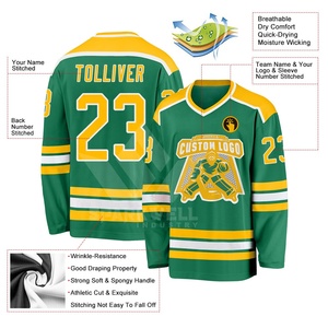 Maillot de hockey sur glace personnalisé pour homme, vert et jaune, col en V, manches longues, impression sublimée, évacuation de l'humidité, 100% polyester, adulte - Product Image 3