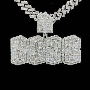 925 argent Sterling numéro personnalisé grand pendentif breloque Hip Hop bijoux VVS Moissanite diamant glacé Bling Baguette coupe pour la fête - Product Image 1