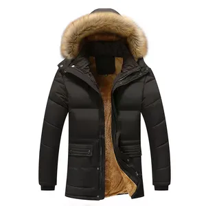 Manteaux d'hiver longs pour hommes, imperméables, coupe-vent, rembourrés, matelassés en coton, parkas avec capuche amovible - Product Image 1