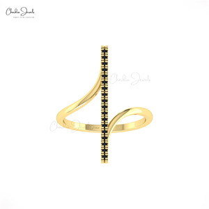 Anillo de Diamante Negro Natural de Corte Redondo de 1.20MM, con Micropavé en Oro Sólido de 14k, Anillo de Fiesta, Joyería de Cóctel, Venta al Por Mayor - Product Image 4