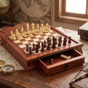 Jeu d'échecs rustique écologique poli, 100 % bois pur fait main, style animalier/amoureux, taille personnalisée, nouveau - Product Image 6