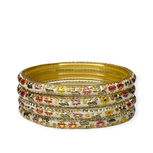 Wholesale <b>Gold</b> Plated Floral Pattern Glass <b>Bangles</b> <b>Set</b> with Crystal Rhinestone Inlay Ethnic Style Women's Party - Product Image 2