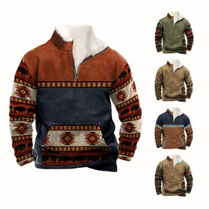 Men's Heavyweight Half Zip Pullover Sweatshirt Oversized <b>Mock</b> <b>Neck</b> Plain Cotton Custom Streetwear <b>Top</b> - Product Image 6