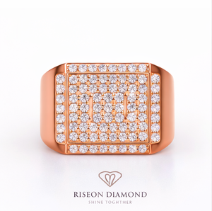 Premium <b>mens</b> diamond signet <b>ring</b> solid 18K rose gold square set round lab grown diamonds bold contemporary design luxury fa - Product Image 4