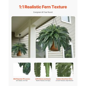 Grande felce di Boston artificiale in plastica con 88 rami di piante Decorative per interni - Product Image 3