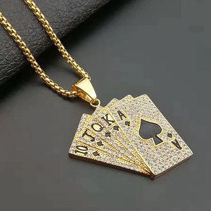 HipHop Straight Flush Pendant With Steel <b>Chain</b> Golden Moissanite Jewelry Poker Card Playing Cards Aces Royal Charm Gold <b>Iced</b> <b>Out</b> - Product Image 1