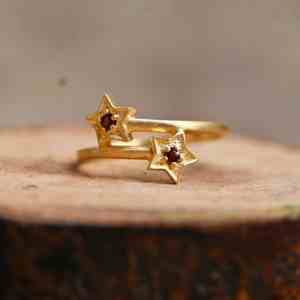 <b>Garnet</b> Gemstone <b>Ring</b> Plated Matte Sterling <b>Silver</b> Star Handmade Luxury Minimalist Engagement & Wedding Gift for Women - Product Image 1