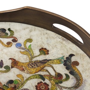 Plateau de service rond artisanal avec motif floral vintage, parfait pour servir les aliments et décorer la table, vente en gros en provenance d'Inde - Product Image 4