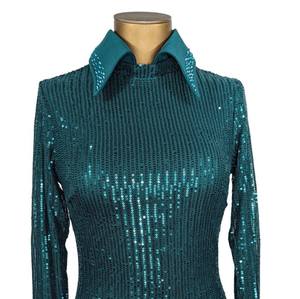 Haut de spectacle western vert orné de strass – Chemise équestre à manches longues et sequins - Product Image 4