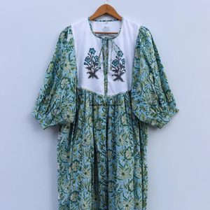 Beautiful floral Cotton Block Printed dress Dress For Casual wear Hand Block Printed Dress - Product Image 5