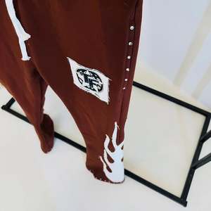 Custom Flame Print Rhinestone Tracksuit Set Oversized Zip Hoodie & Flared Sweatpants Premium Fleece Streetwear Sweatsuit Set - Product Image 6