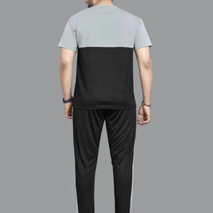 Ensemble de survêtement homme personnalisé bicolore : T-shirt à manches courtes et pantalon de jogging, ensemble de sport color block, col rond, cordon de serrage - Product Image 2