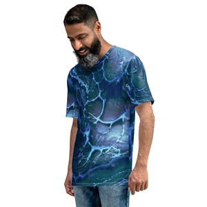 T-shirt à manches courtes pour homme, impression par sublimation, motif abstrait bleu et violet, col rond, coupe décontractée, 100% polyester tricoté - Product Image 6