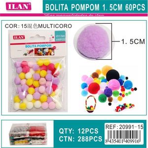 Ilan Bolita Pompon 1.5Cm Multicolor 60 Piezas Decoración Artesanal - Product Image 3