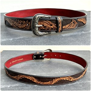 Handmade Argentinian Cowhide Leather <b>Belt</b> Hand Tooling Heavy Duty Durable <b>Reversible</b> Western Steel Pin Buckle - Product Image 4