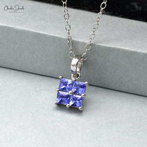 จี้ทองคำขาว 14k ประดับแทนซาไนต์ทรงกลุ่ม ขนาด 3 มม. รูปทรงสี่เหลี่ยม ตัดแบบธรรมชาติ อัญมณีแท้ งานแฮนด์เมด เครื่องประดับคุณภาพสูงจากผู้จัดจำหน่ายขายส่ง - Product Image 4