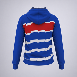Sweat à capuche personnalisé en sublimation, bleu, rouge, blanc, motif géométrique, sweat à capuche de sport - Product Image 2
