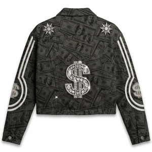 Chaqueta con cremallera y gráfico de diamantes de imitación personalizados, ropa de calle premium, moda casual, ropa exterior para hombres y unisex. - Product Image 2