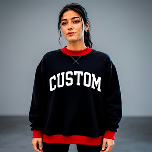 Black <b>Sweatshirt</b> with <b>White</b> Custom Chest Letters Round Neck Red Trim Relaxed Cut Long Sleeves <b>For</b> Jeans and Casual Outfits - Product Image 1