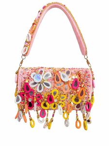 Boho Chic Beaded Shoulder Bag Handcrafted Floral Evening Bag with Fringe Tassel Design - Product Image 5