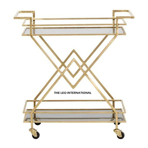 Chariot de cuisine mobile portable à 3 niveaux en métal doré pour hôtel, avec roulettes et rangement - Product Image 5