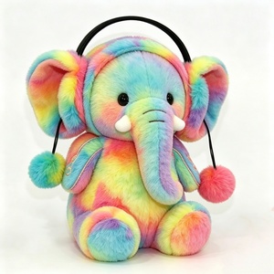 Peluche de elefante personalizado con efecto tie-dye, peluche de elefante arcoíris, peluche de elefante con orejeras estilo auriculares - Product Image 2