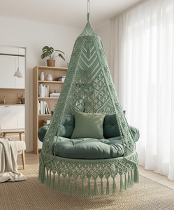 72" Boho Macramé Outdoor Swing Chair Daybed Hanging Hammock Modern Swing <b>Sofa</b> Garden Furniture Round Hanging <b>Bed</b> - Product Image 5