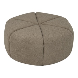 Minimalist Large Round <b>Pouf</b> Cappuccino Upholstered Fabric Ottoman Stool for Modern Home Furniture - Product Image 2
