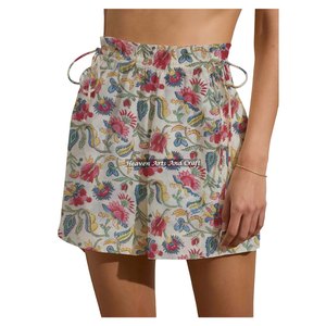 Shorts de week-end à cordon de serrage pour femme, imprimé floral, en coton, pour l'été, style loungewear, pour la plage - Product Image 1