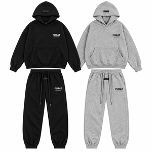 Ensemble de survêtement unisexe 3 pièces écologique 80% coton coupe ample à capuche hiver noir et rouge veste t-shirt pantalon de jogging athlétique - Product Image 4