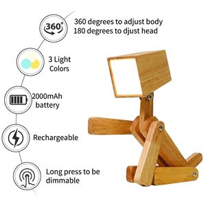 Rechargeable Wooden Dog Desk Lamp – 2000mAh Dimmable Touch <b>Bedside</b> <b>Reading</b> <b>Light</b>, 3 Color Modes Articulated Table Lamp - Product Image 3