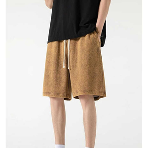 Shorts de jogging pour hommes en coton délavé à l'acide, ourlet brut, en molleton bouclette, style vintage, respirant, antibactérien, streetwear, très demandés - Product Image 5