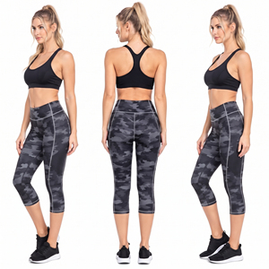 Women High Waist Camouflage <b>Capri</b> Yoga <b>Leggings</b> With Side Pockets Four-Way Stretch Spandex Polyester Pants Women 3/4 Yoga Pants - Product Image 5