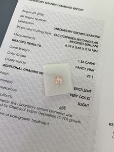 Diamants en vrac certifiés IGI, taille Radiant, 1,33 ct/1,35 ct, clarté VVS, diamants roses fantaisie cultivés en laboratoire CVD, vente en gros pour bijoux - Product Image 2