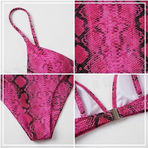 Pink Snake Print 2 Piece <b>Bikini</b> <b>Set</b> High Waist Bottoms <b>Triangle</b> Top Women Swimwear - Product Image 4