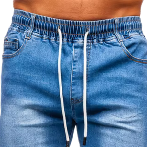 <b>Mens</b> High Elastic Waist Denim Shorts Hip Hop Eco-Friendly Snow Wash <b>Stretch</b> Blue Summer Cotton Jogger Shorts Pockets - Product Image 3