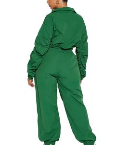 Chándal cortavientos de poliéster personalizado para mujer, conjunto de chaqueta y pantalón recortado transpirable, chándal cortavientos de nailon con cremallera completa - Product Image 2