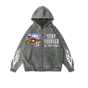 Hoodie unisexe oversize en molleton bouclette 100% coton délavé, imprimé sérigraphié personnalisé, style streetwear, avec fermeture éclair, pour l'hiver - Product Image 1