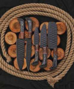 Ensemble de couteaux de chef japonais forgés à la main, 5 pièces, acier à haute teneur en carbone, manche en os, ambidextre, avec étui - Product Image 3