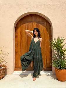 Cotton Tie Dye Harem Jumpsuit Women <b>Spaghetti</b> <b>Strap</b> V Neck Loose Fit Wide Leg Casual Beachwear Outfit - Product Image 4