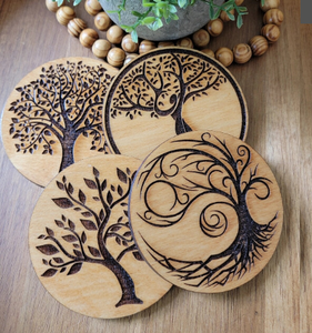 Sous-verres en bois d'acacia naturel uni, sous-verres en bois pour boissons, porte-gobelets en bois massif pour thé et café - Product Image 5