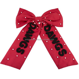 Nœud de cheerleading personnalisé noir et jaune en satin, avec strass et broderie rectangulaire à pois, accessoires capillaires pour l'esprit d'équipe de cheerleading - Product Image 2