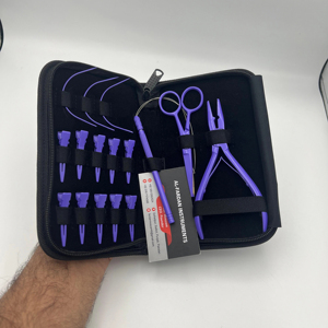 Kit d'outils pour extensions capillaires couleur violette, prix de gros, en acier inoxydable de qualité chirurgicale, avec logo personnalisé, pince à boucles et ciseaux - Product Image 1