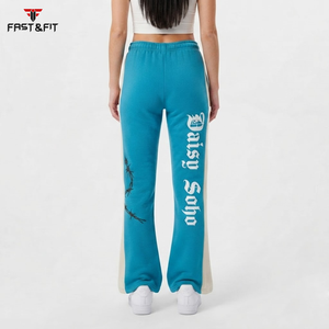 Pantalon de survêtement évasé en satin pour femme, style streetwear décontracté, design ajouré, couleurs et logo personnalisables, taille haute, prix de gros - Product Image 5