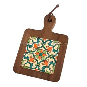 Plateau de service en bois artisanal avec incrustation d'art émaillé coloré, plateau décoratif pour la cuisine, le dîner, le thé, le café, les collations - Product Image 1