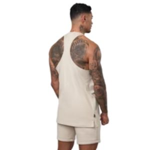 Mens Beige <b>Stringer</b> Jersey <b>Vest</b> Gym Tank Top Athletic Sleeveless Workout Shirt Fitness Bodybuilding Apparel - Product Image 2