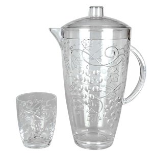 Carafe à eau en verre avec couvercle et poignée, design raisin de la récolte classique - Product Image 1